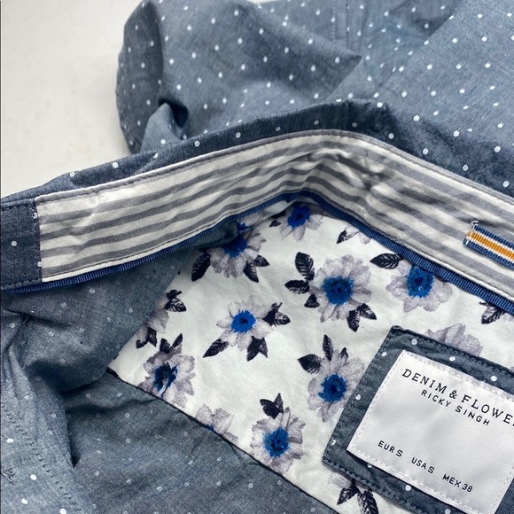 NWT Denim & Flower Blue and White Casual Button Down Chambray Shirt Men’s - Picture 8 of 13